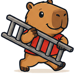 Pia Painting mascot carrying a ladder
